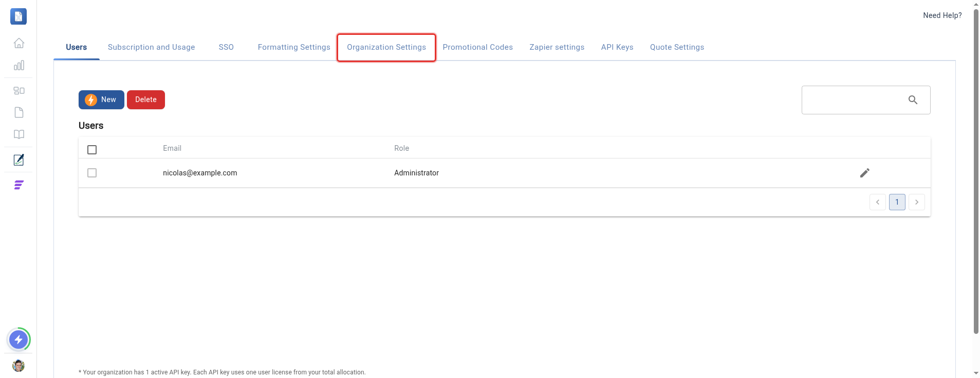Settings page with the Organization Settings tab highlighted
