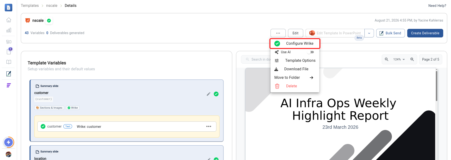The template actions menu with the Configure Wrike option highlighted