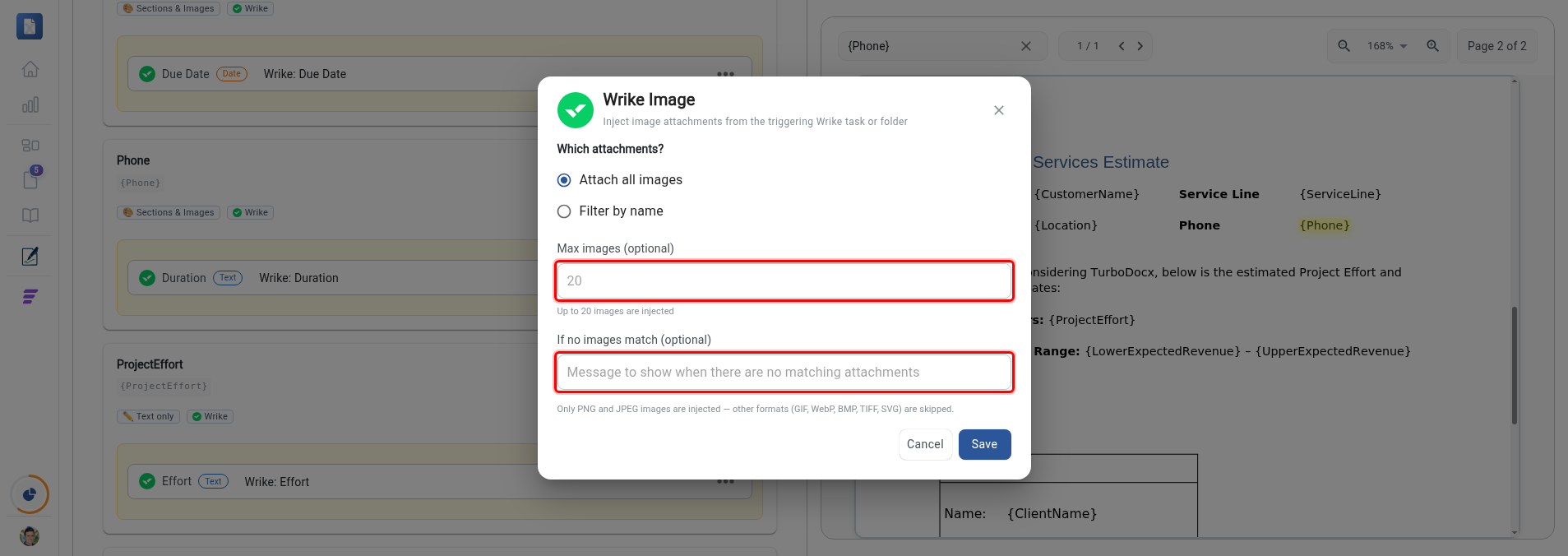 Max images field and the If no images match field highlighted