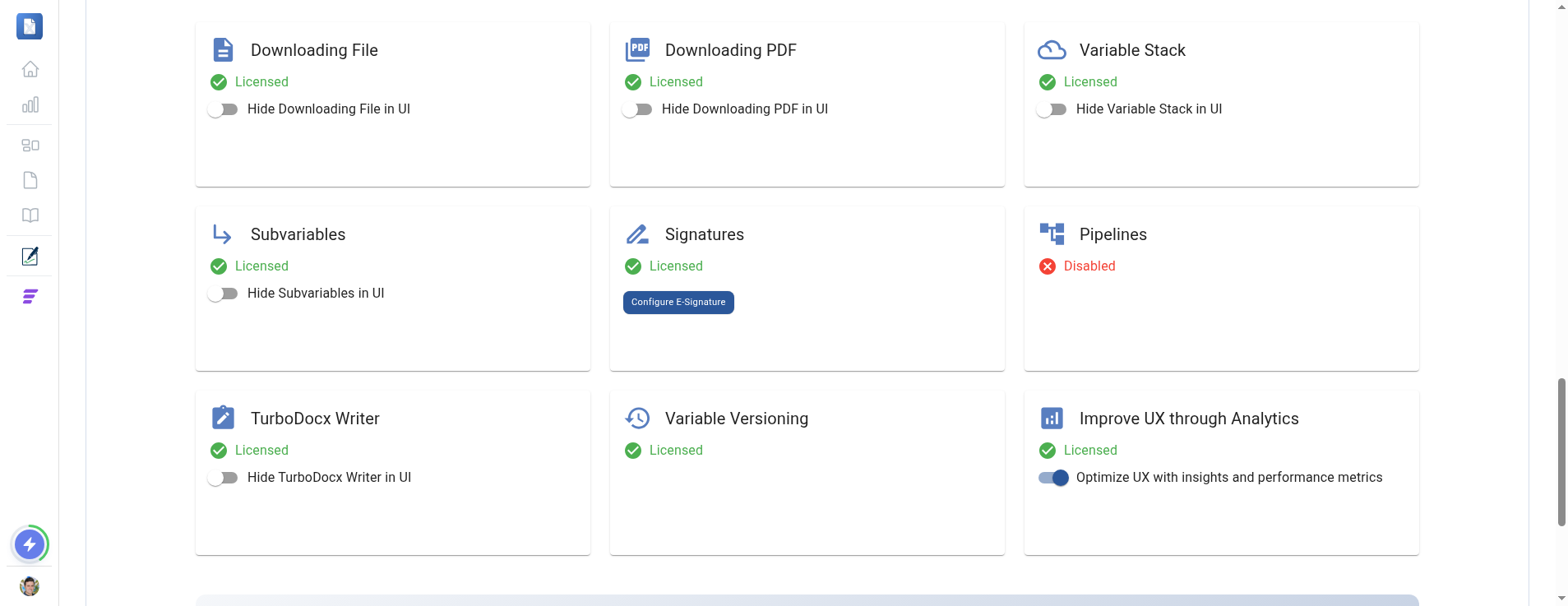 Signatures card with the Configure E-Signature button highlighted