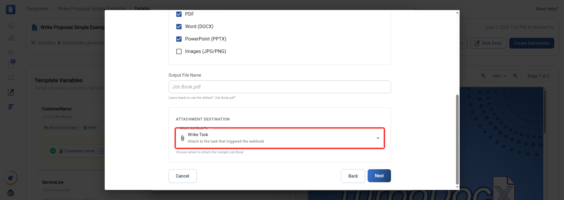 Attach Job Book To dropdown highlighted