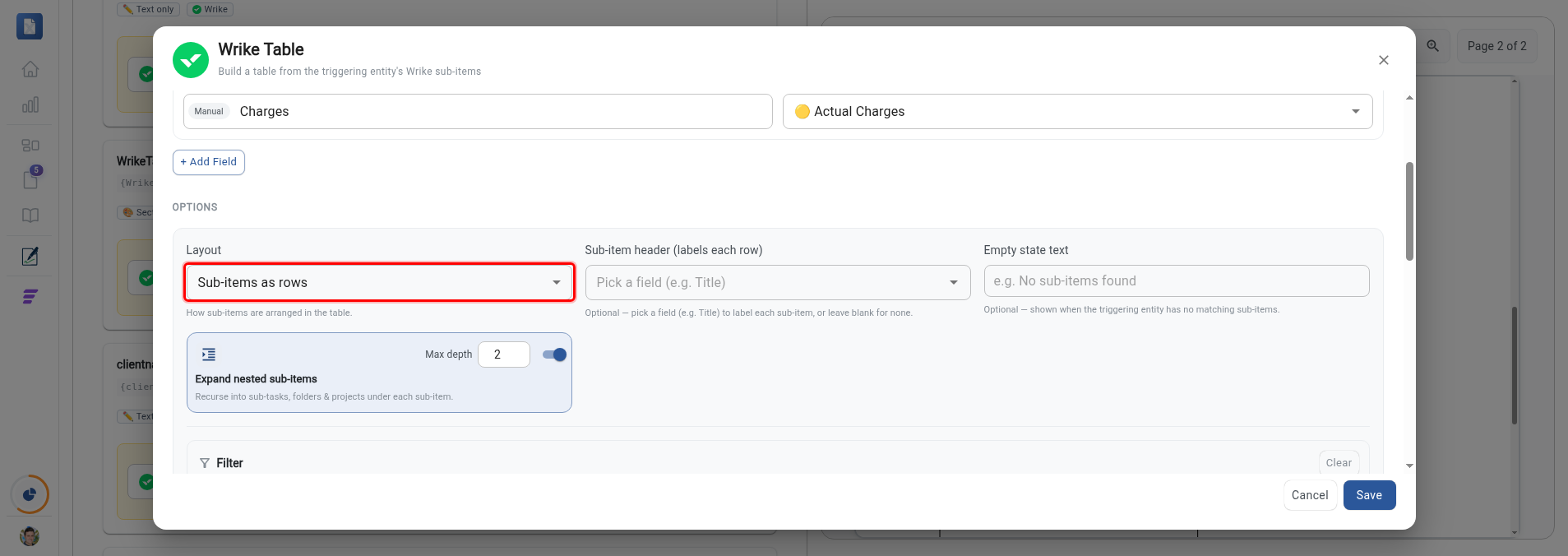 Options section with the Layout dropdown highlighted