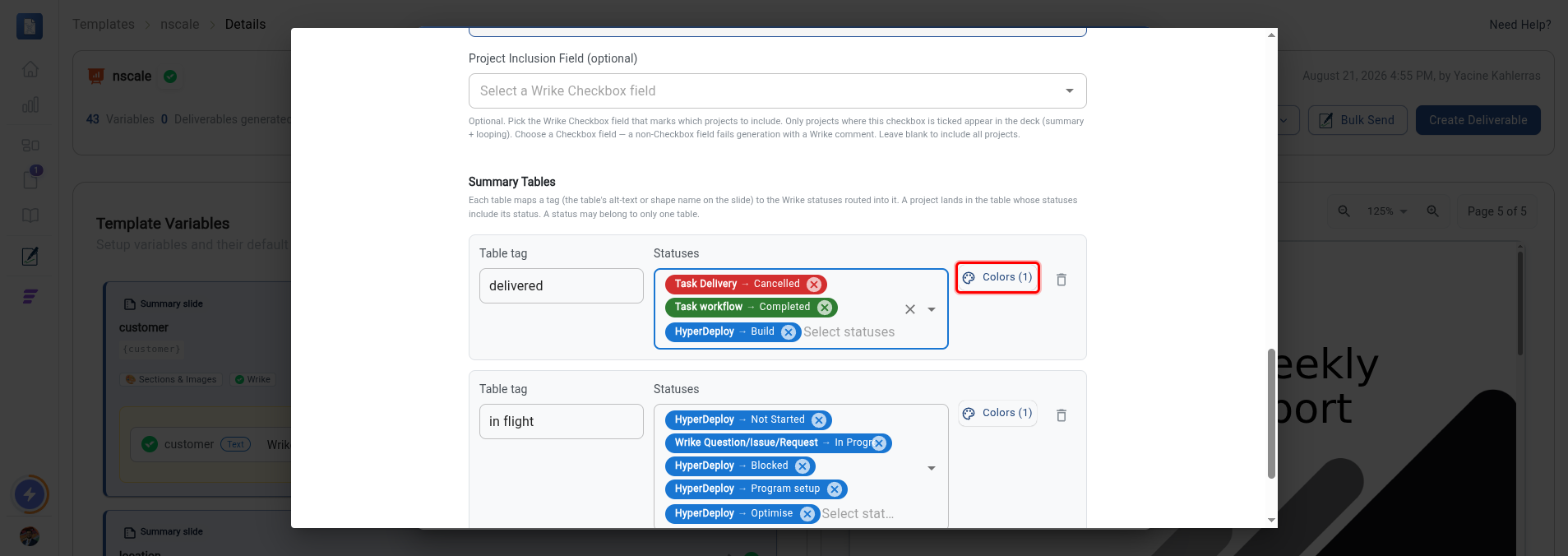 The Color Setup button on a summary table row highlighted