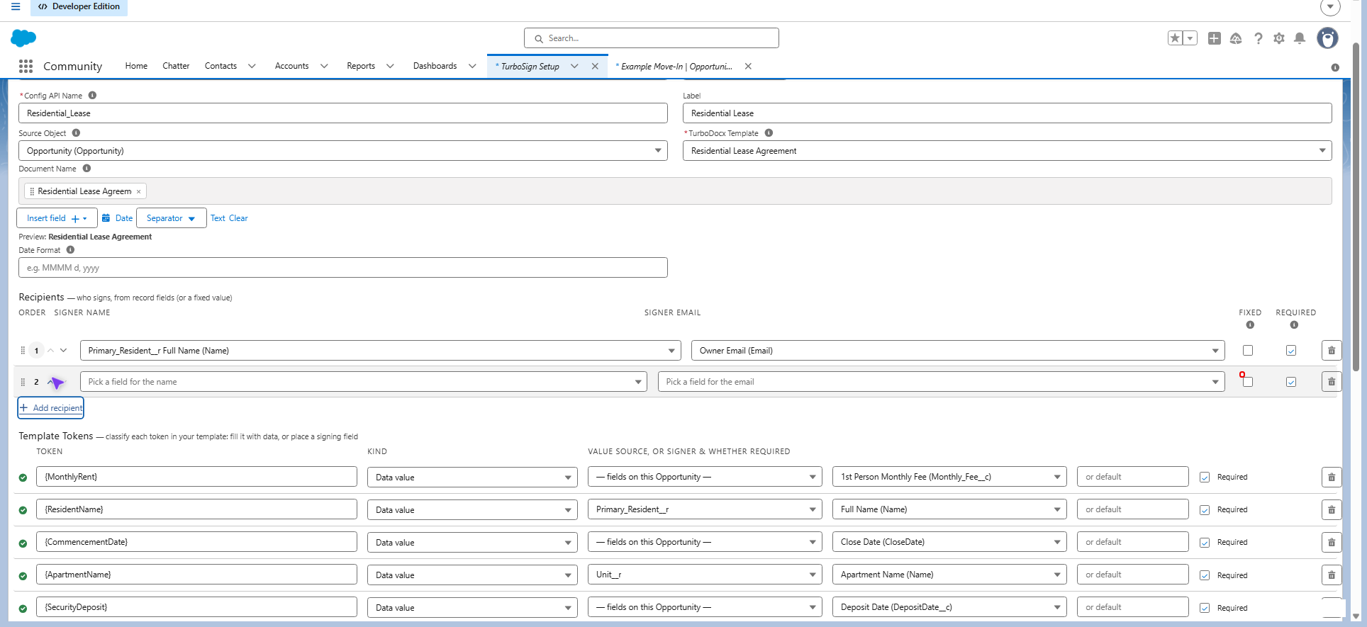 Recipient row with the Fixed value checkbox highlighted