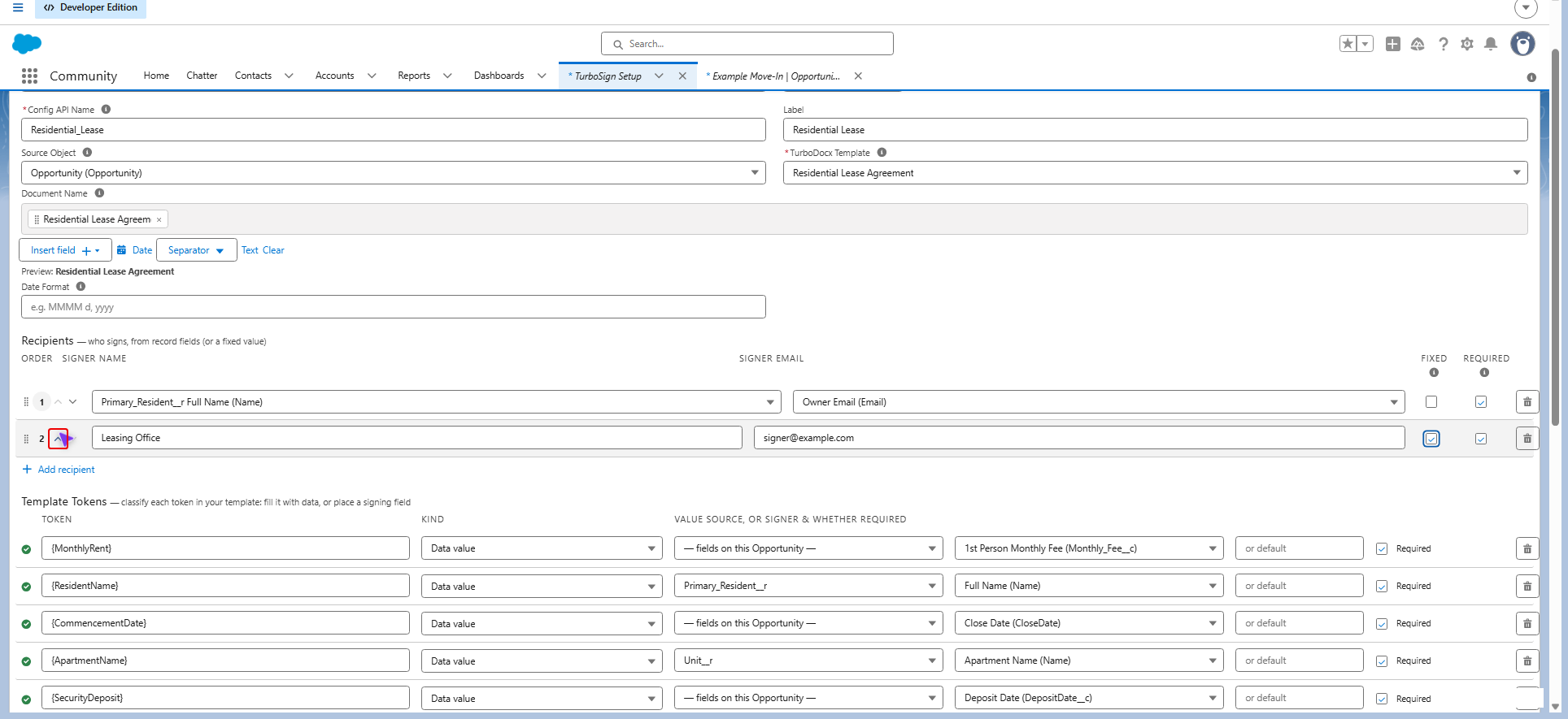 Move signer up button highlighted
