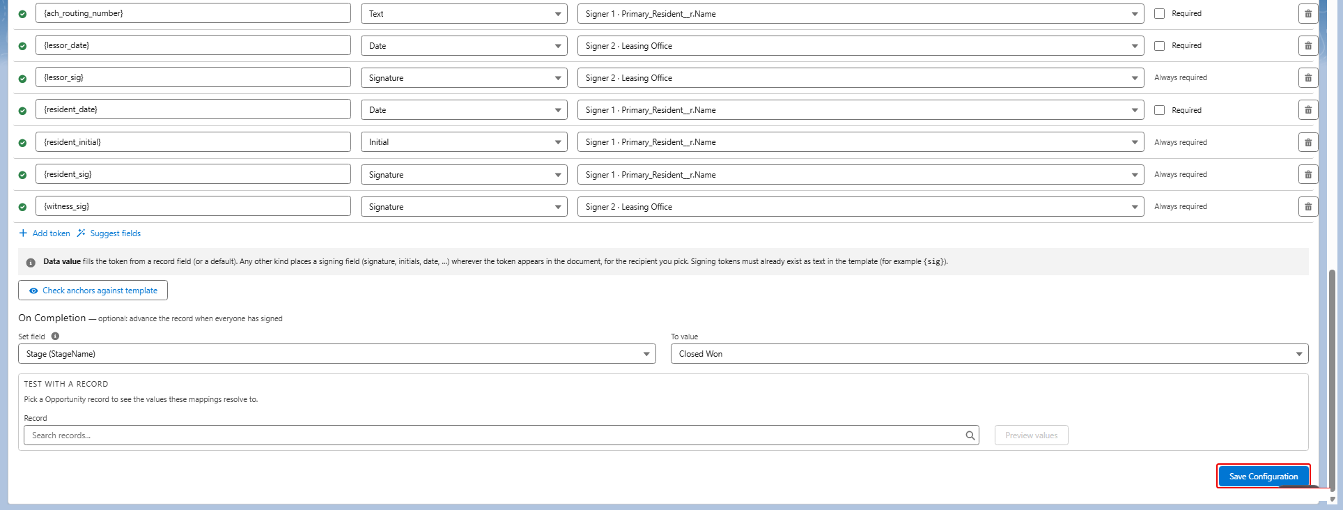 Save Configuration button highlighted