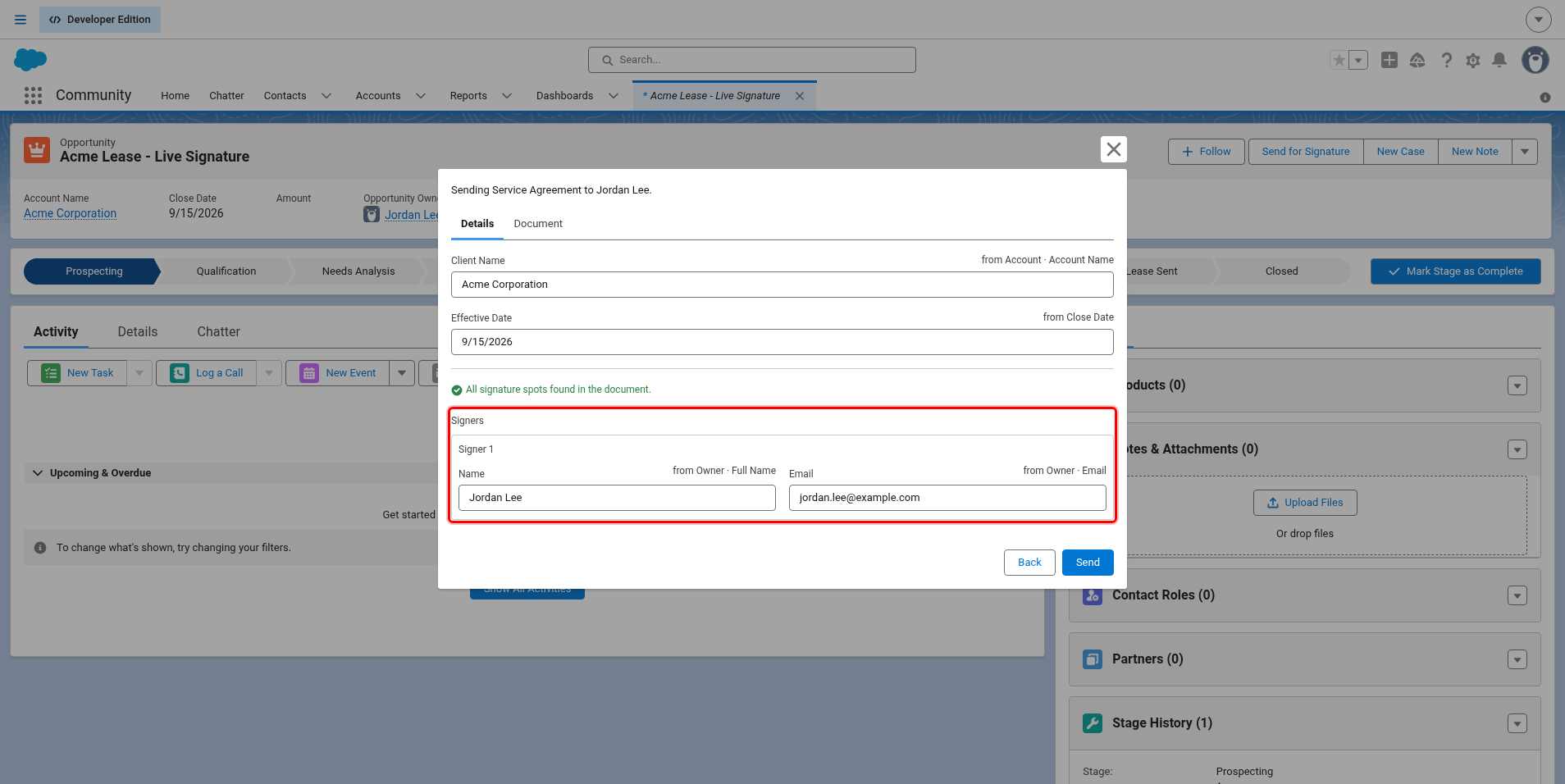 Review screen with the Signers section highlighted