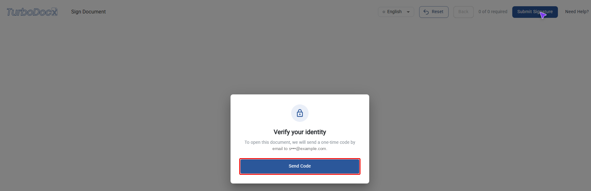 Verify your identity screen with the Send Code button highlighted