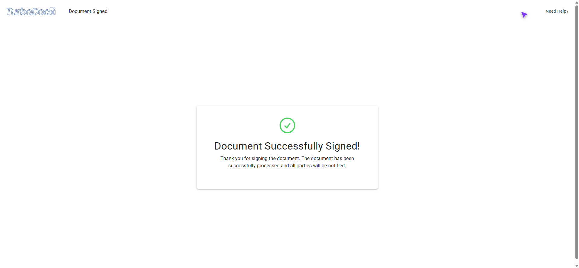 Document Successfully Signed confirmation