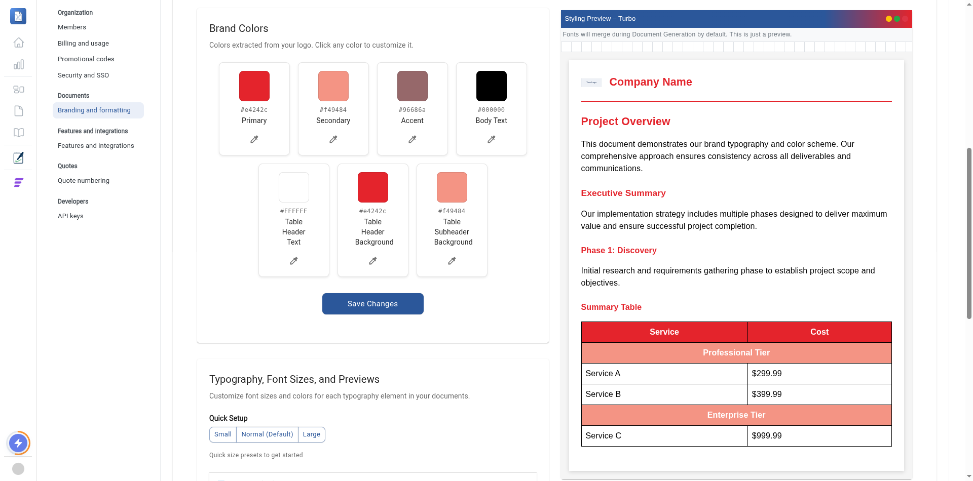 Brand Colors and Preview Panel