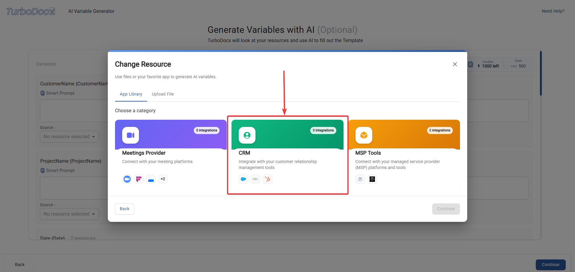 CRM Category Selection