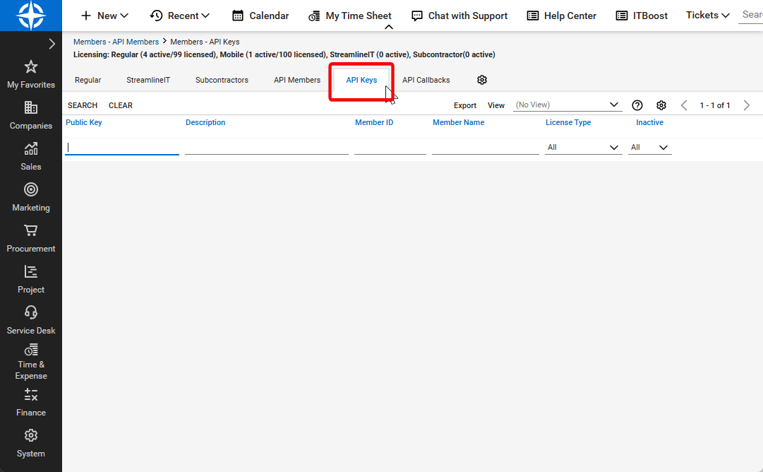 Click API Keys Section