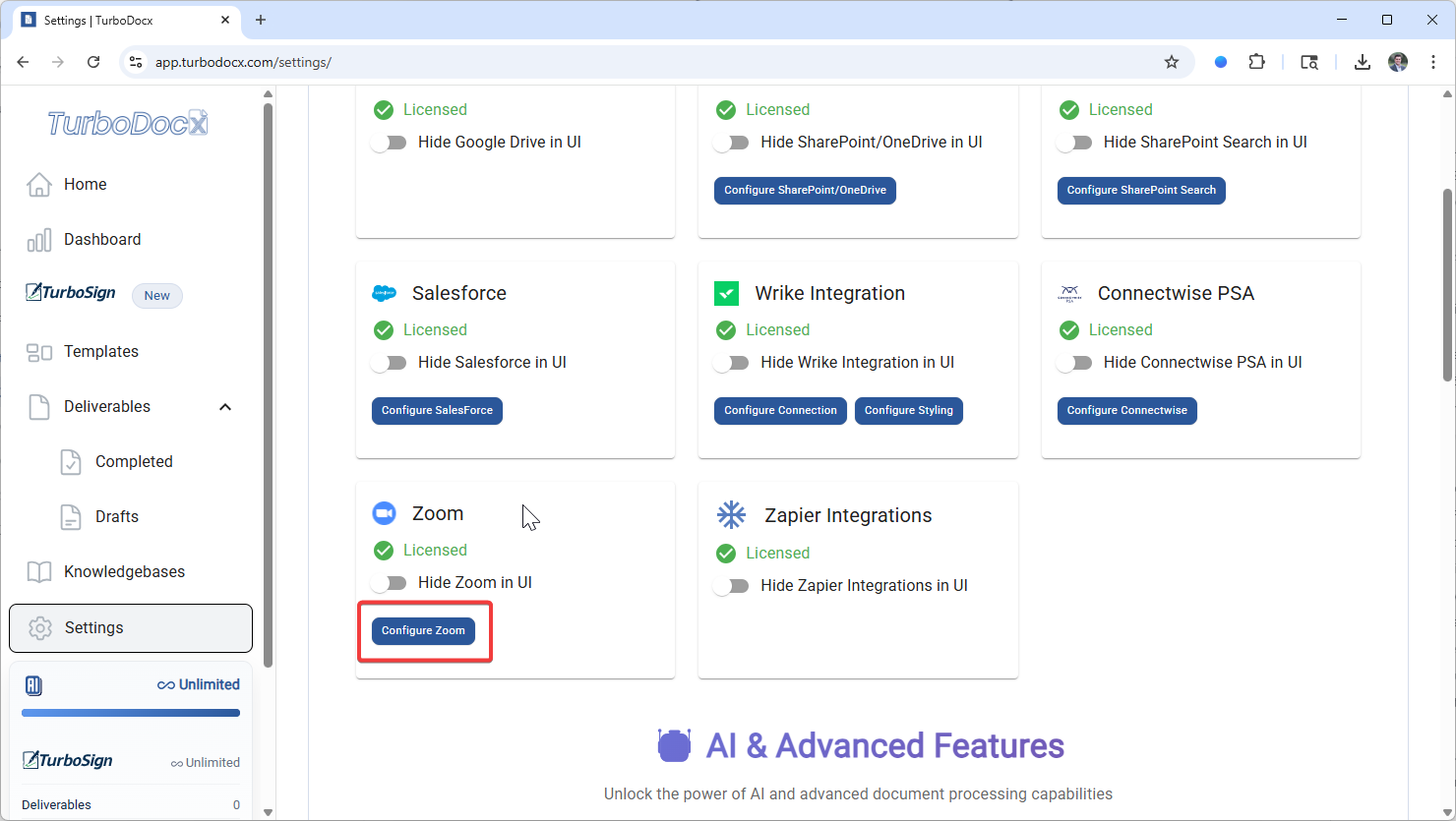 Click Configure Zoom