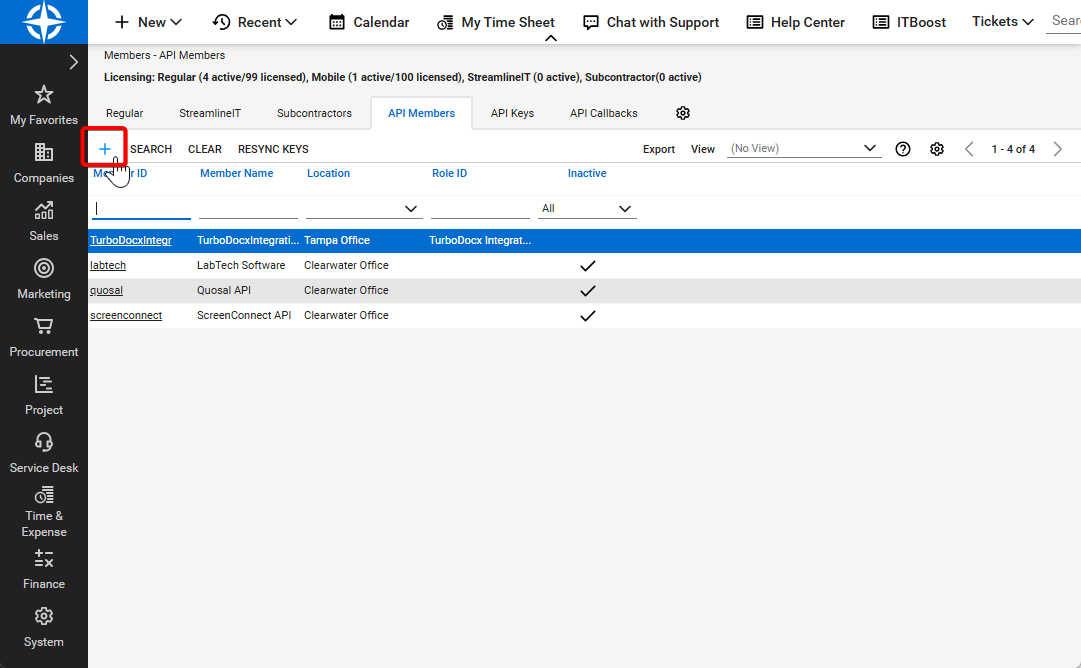 Click Plus to Add New API Member