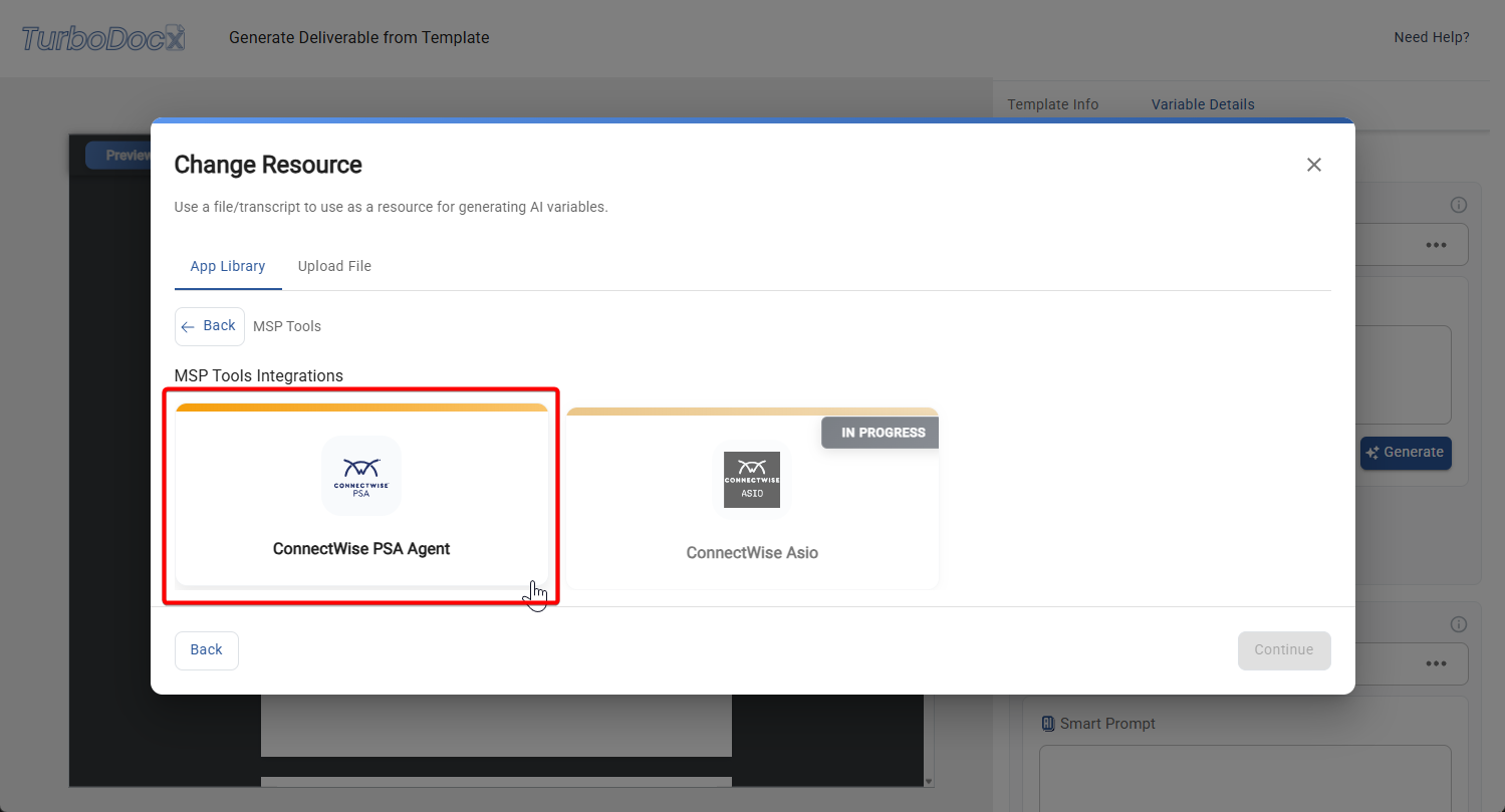 Click on ConnectWise PSA Agent in App Library