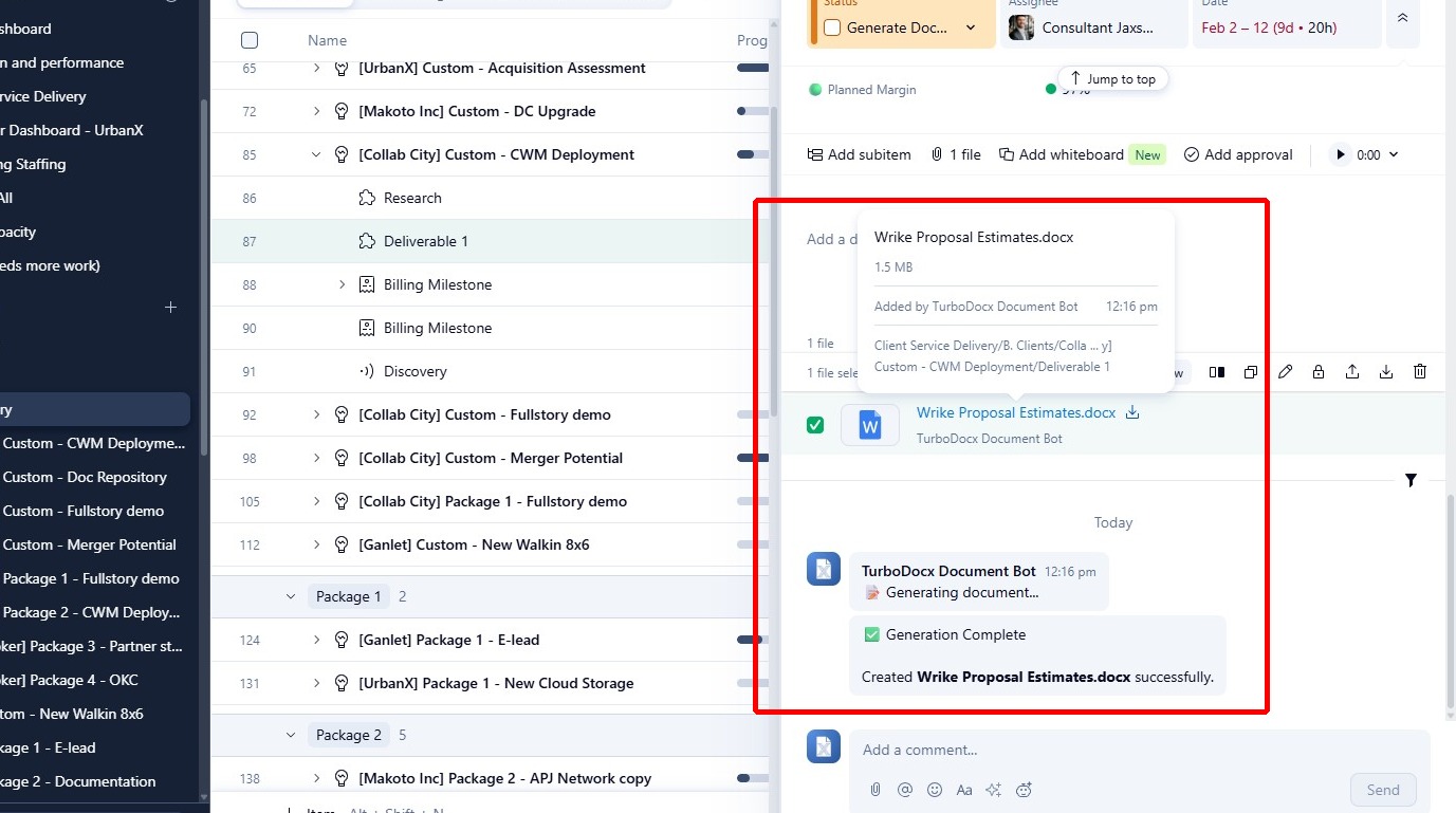 Document attached to task