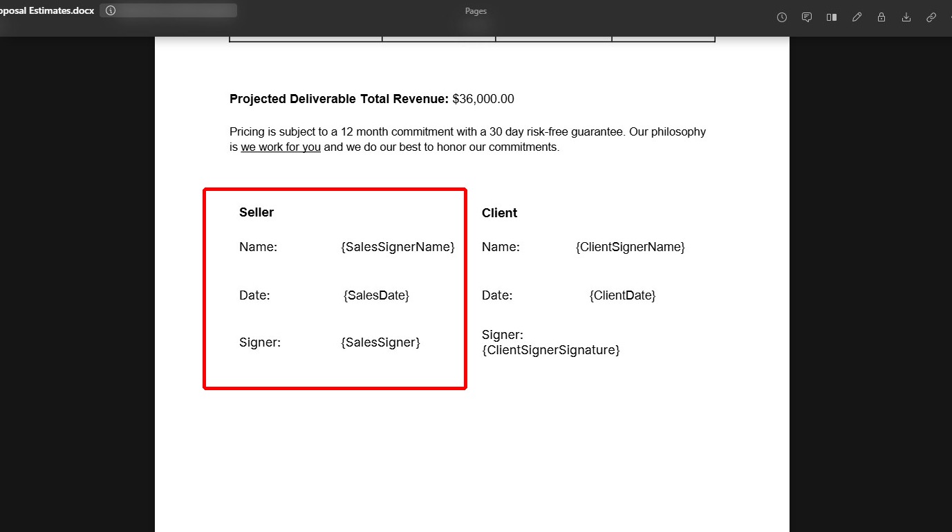 Signature anchors in the document