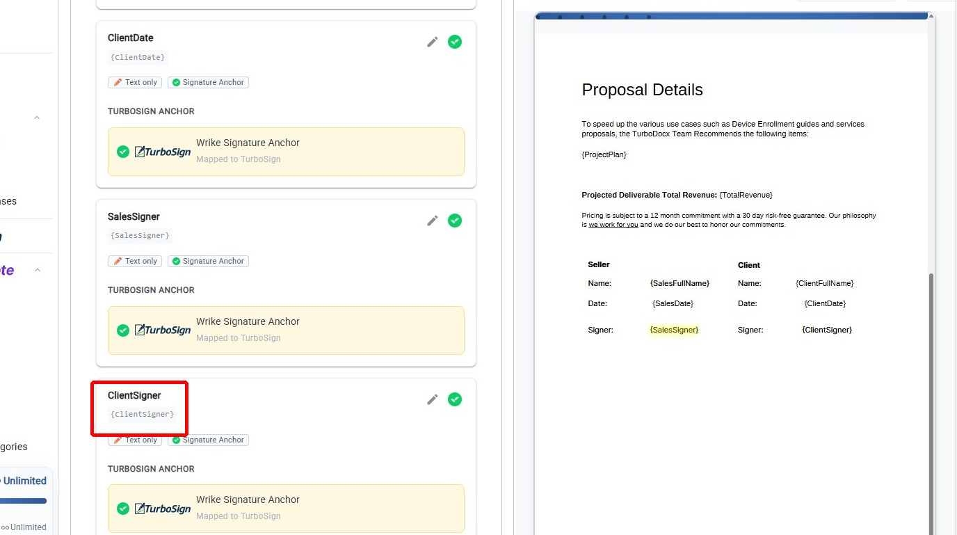 Anchor configuration in template settings