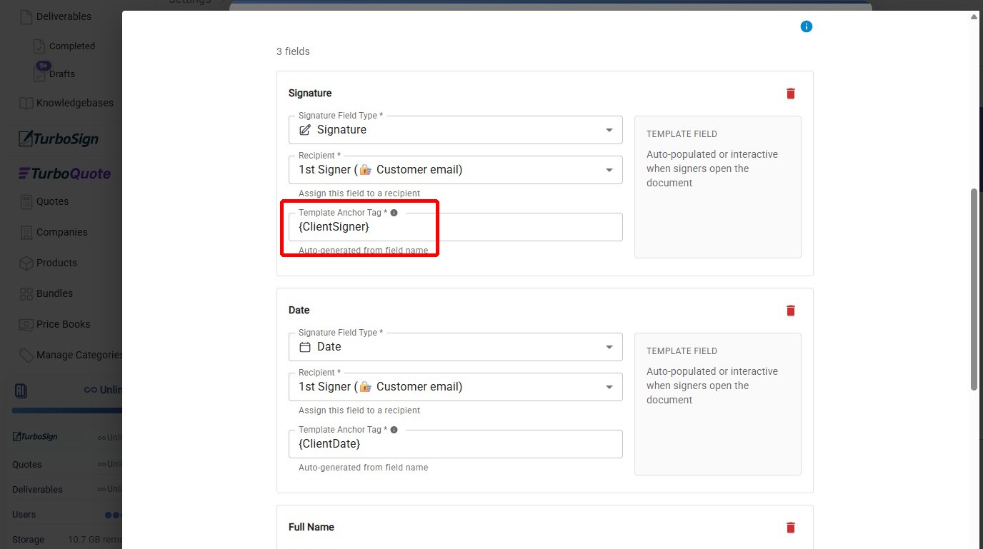 ClientSigner anchor mapped to signature field