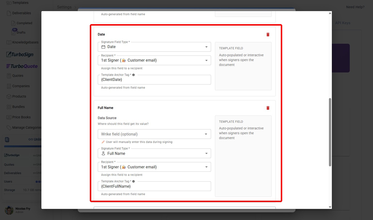 Date and Full Name anchor fields