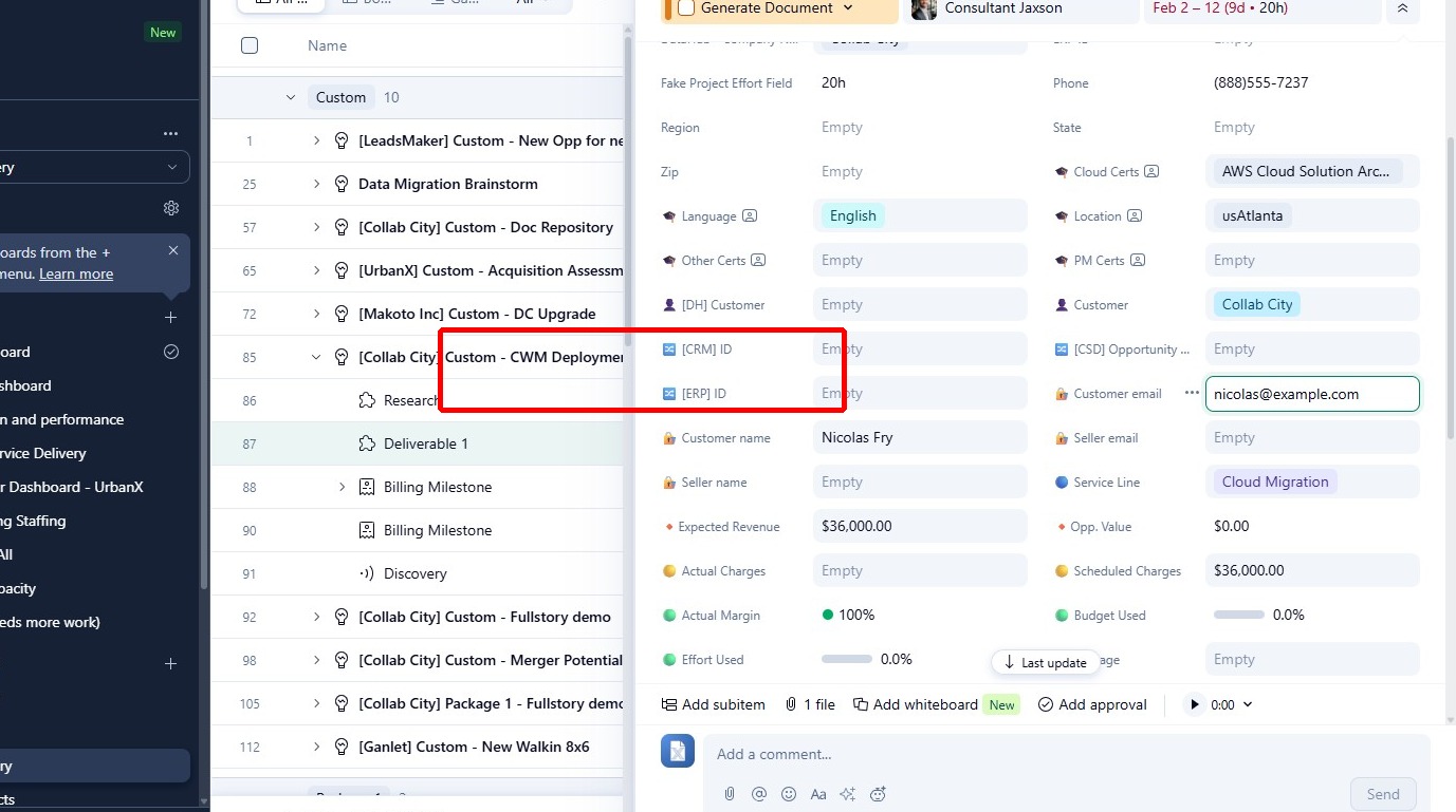 Customer email field in Wrike task