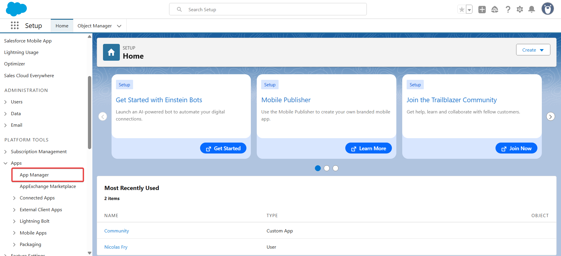 Navigation to App Manager in Sidebar