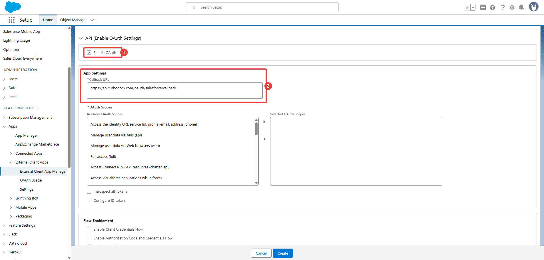 API Settings with OAuth Enabled