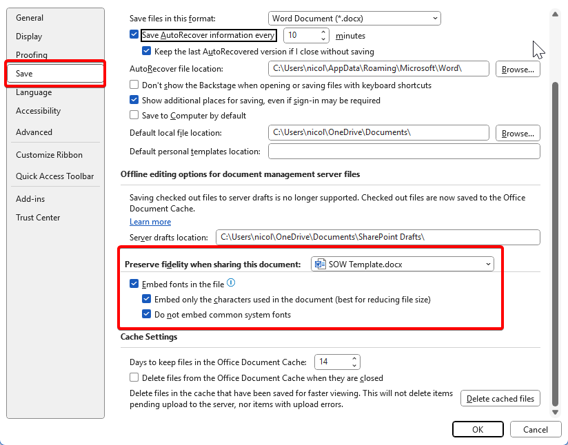 This is the image for clicking file -&gt; options in microsoft Word.