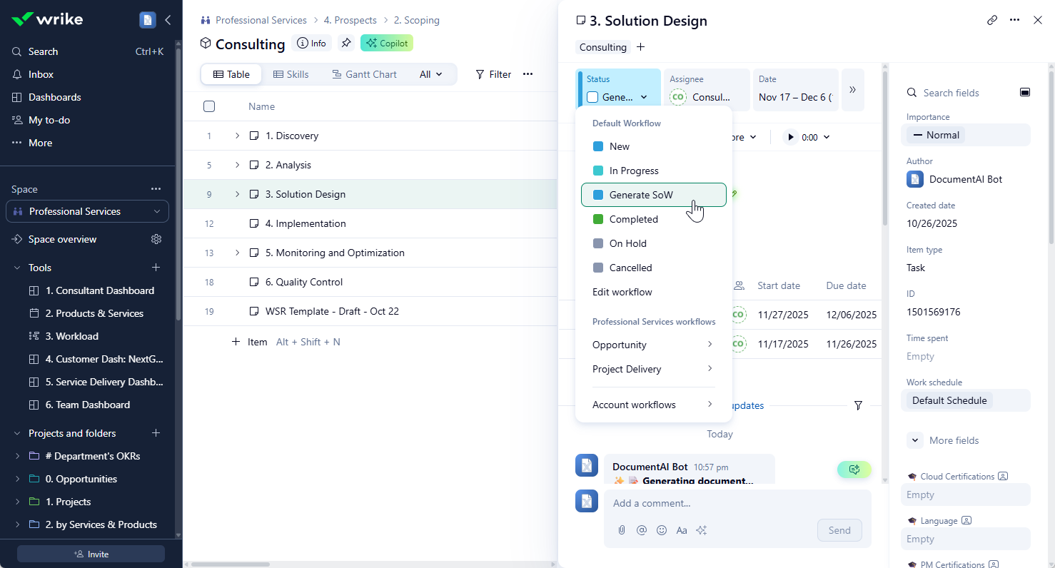 Select Generate SOW Status
