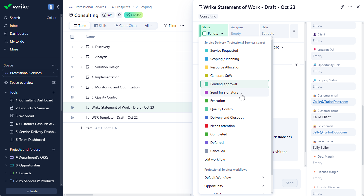 Send for Signature in Wrike