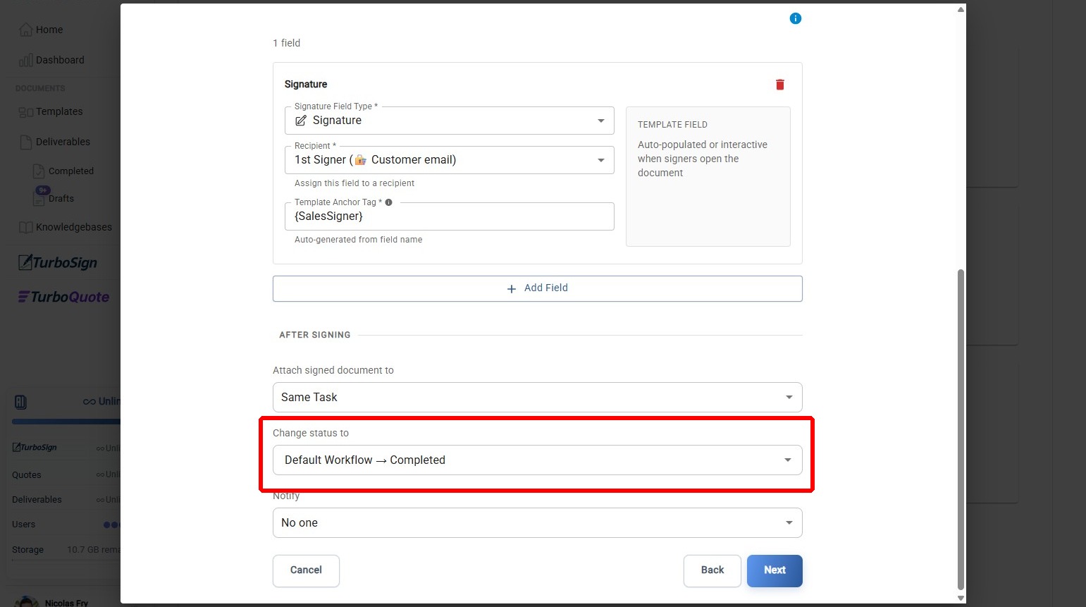 Choose Post-Signature Status