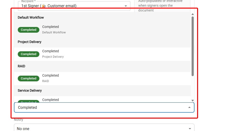 Select Completed Status