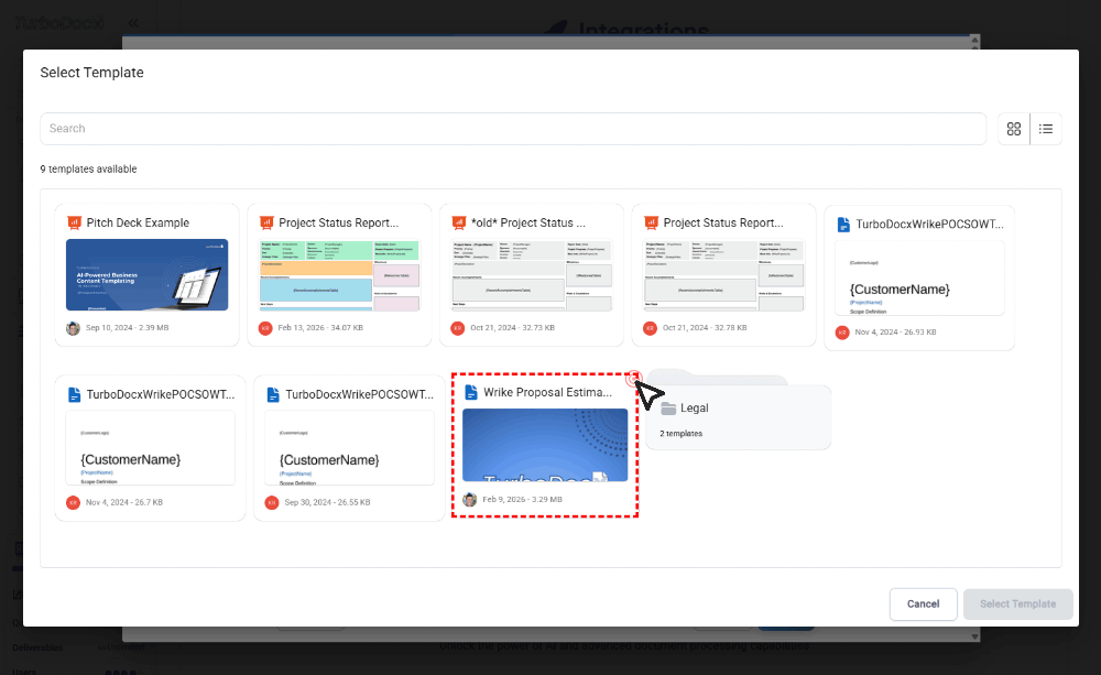 Confirm Selected Template