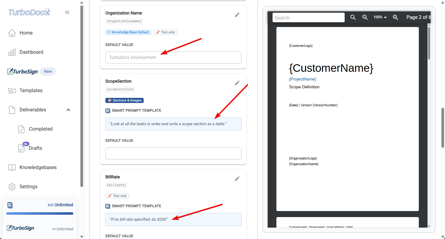 Template Default Values and AI Values