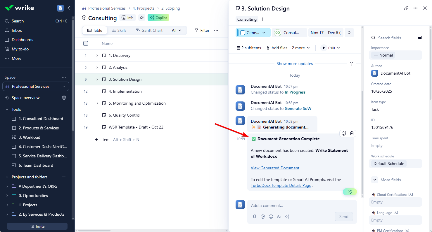 Wrike SOW Generated Comment