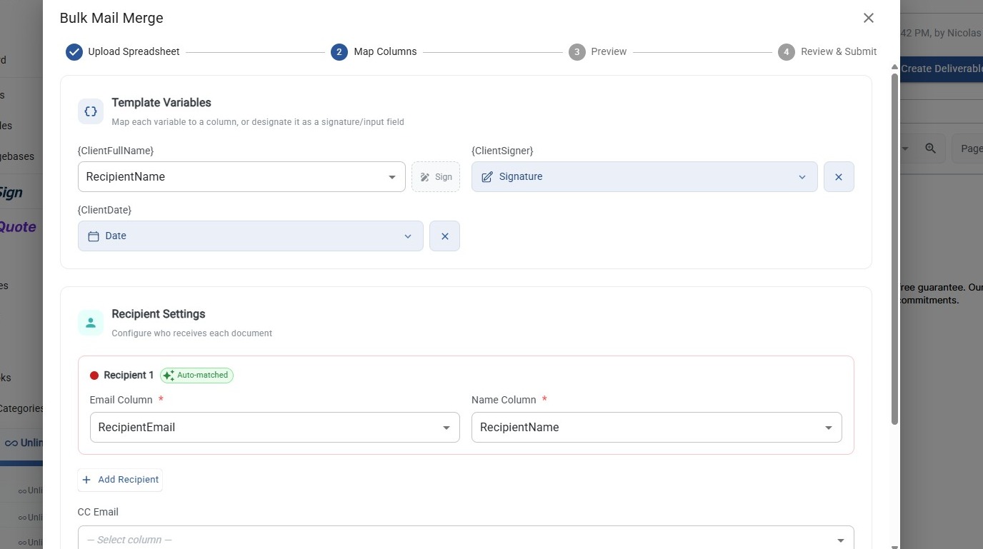 Template variable mapping with auto-match