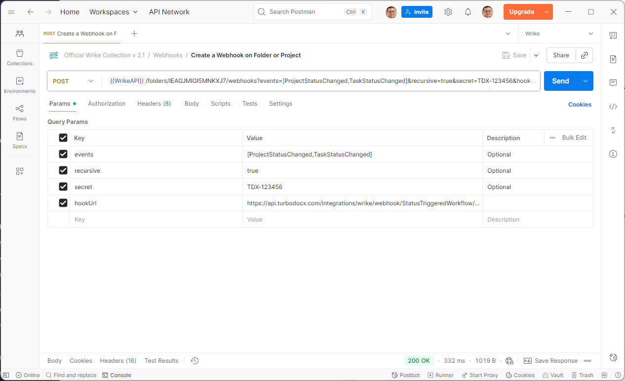 Postman Webhook Creation