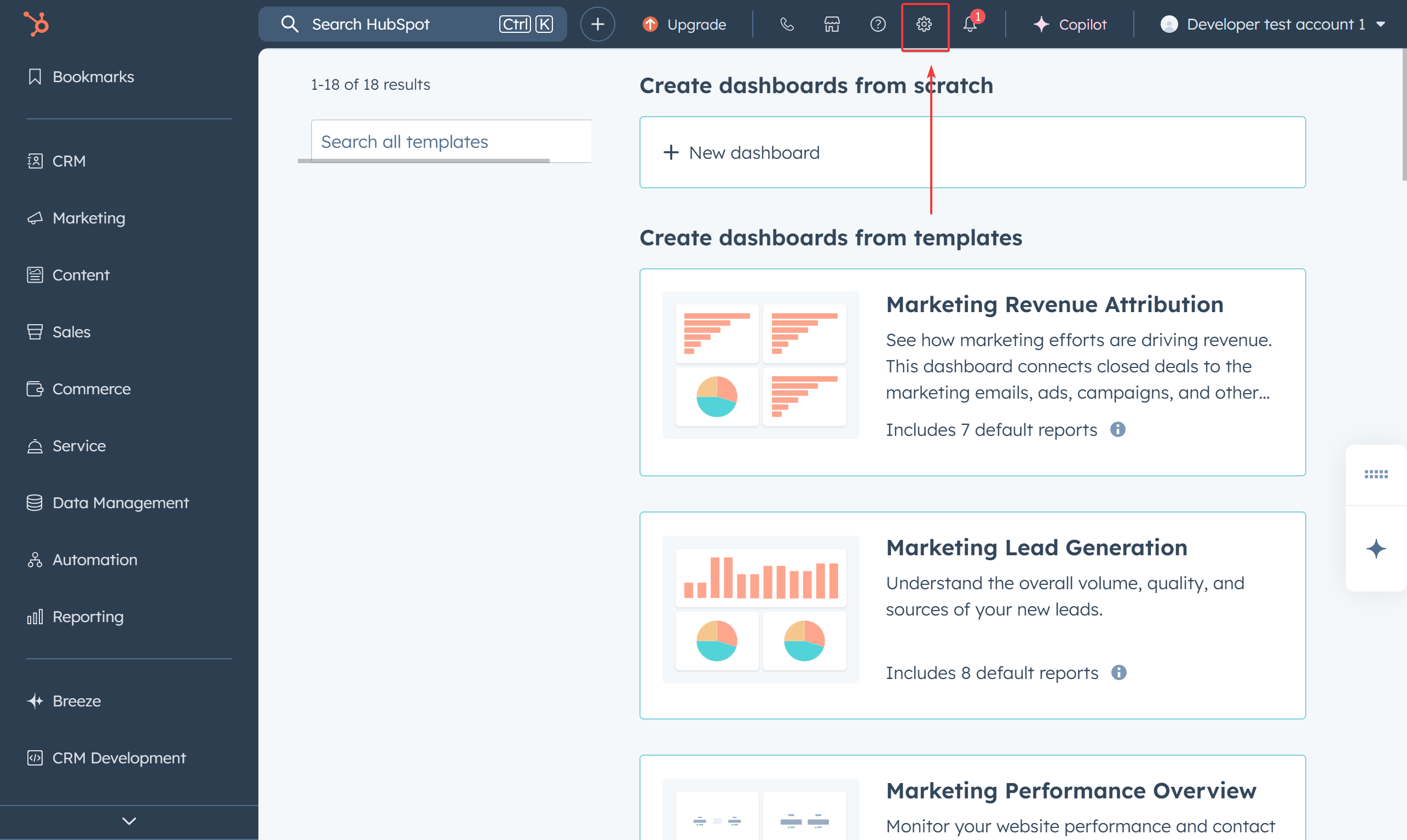 HubSpot Settings Gear