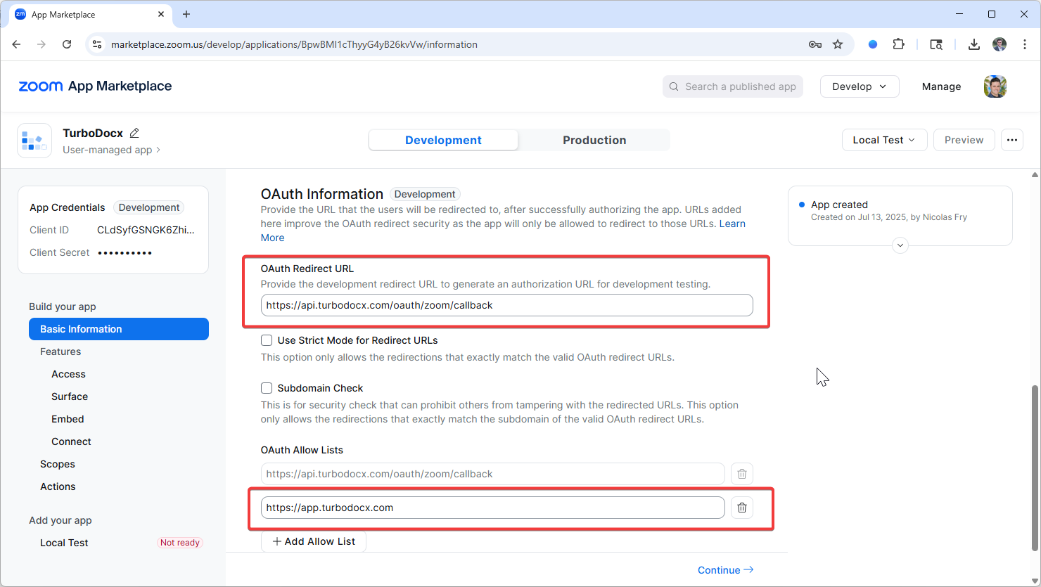 OAuth Allow List Configuration