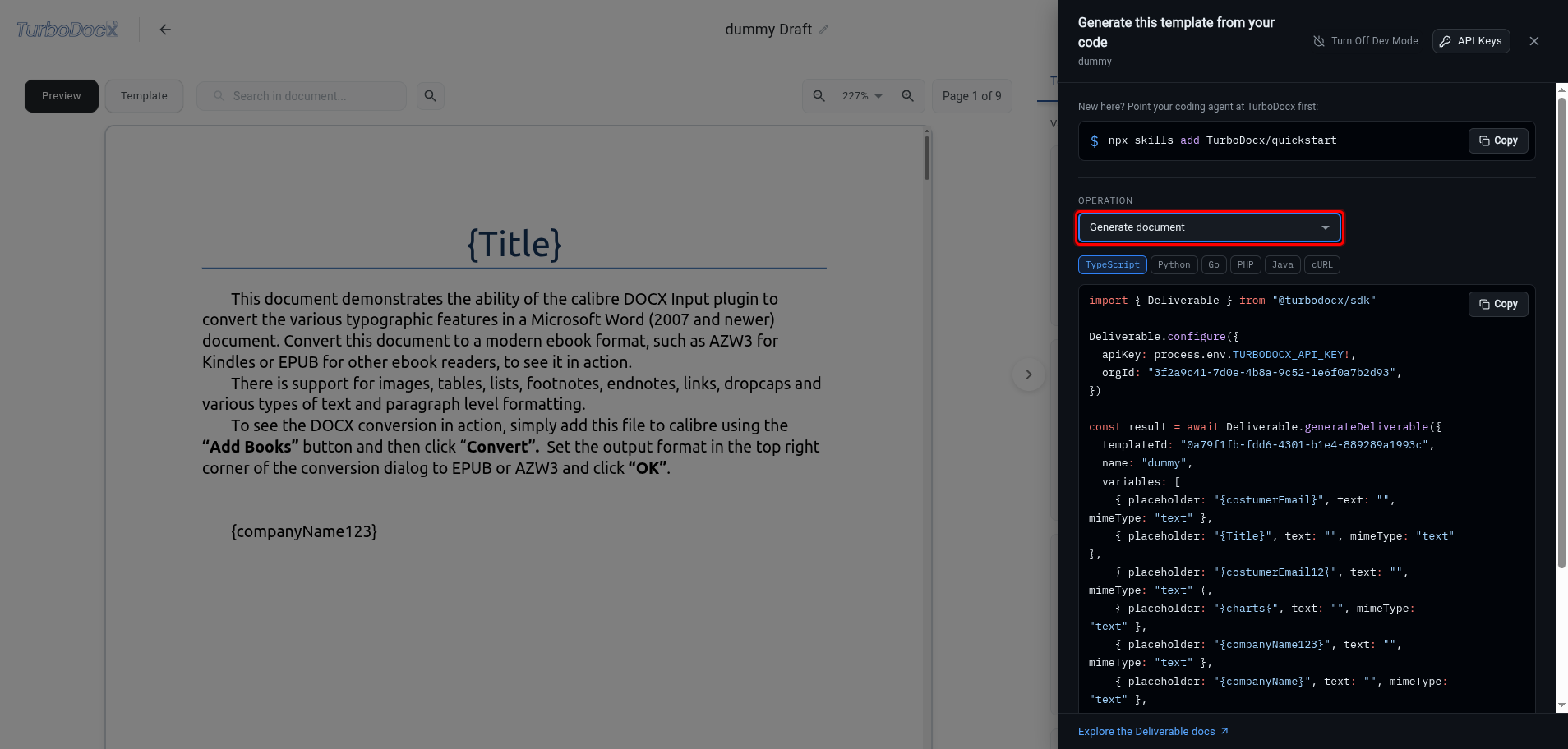Code panel with the Operation dropdown highlighted