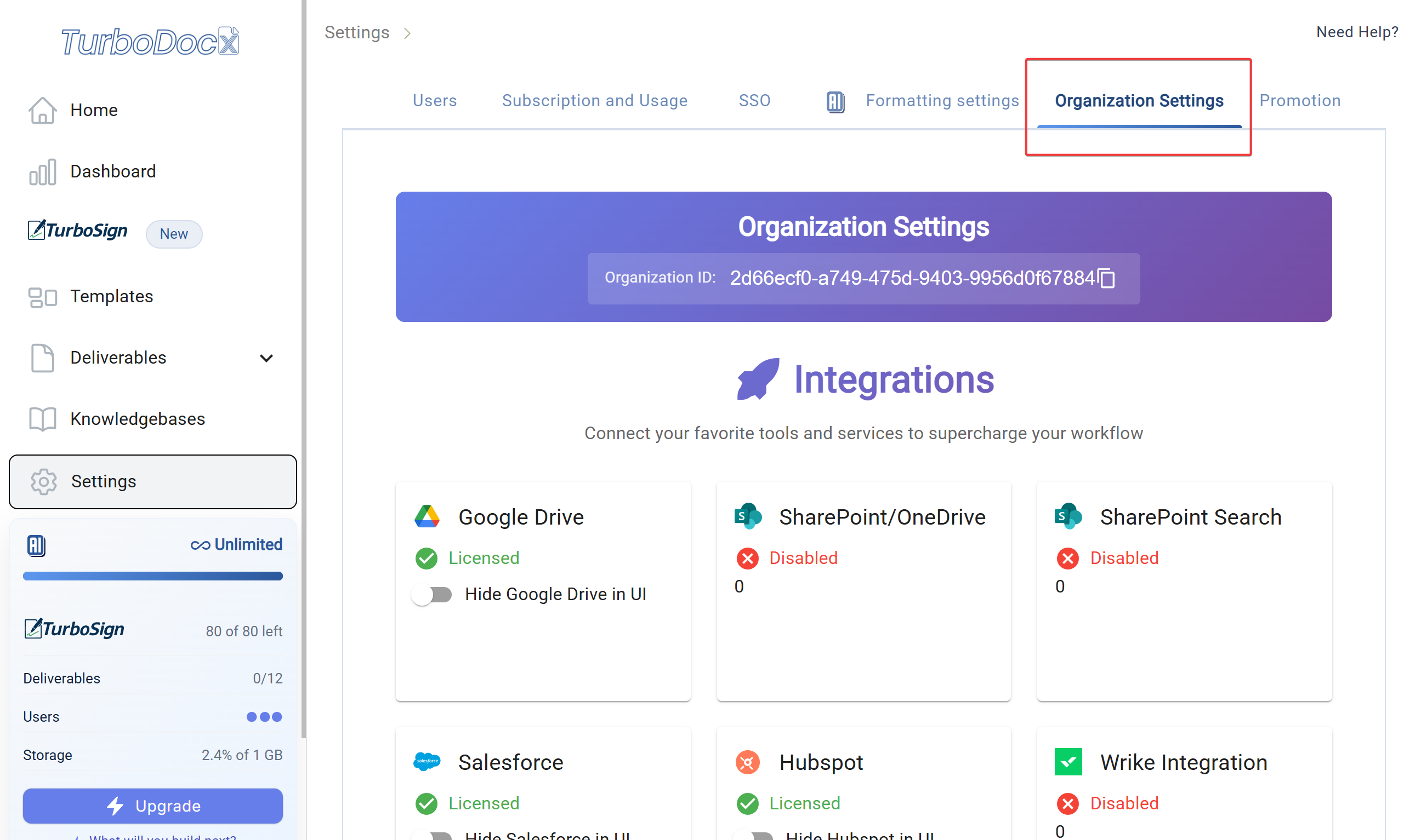 Organization Settings