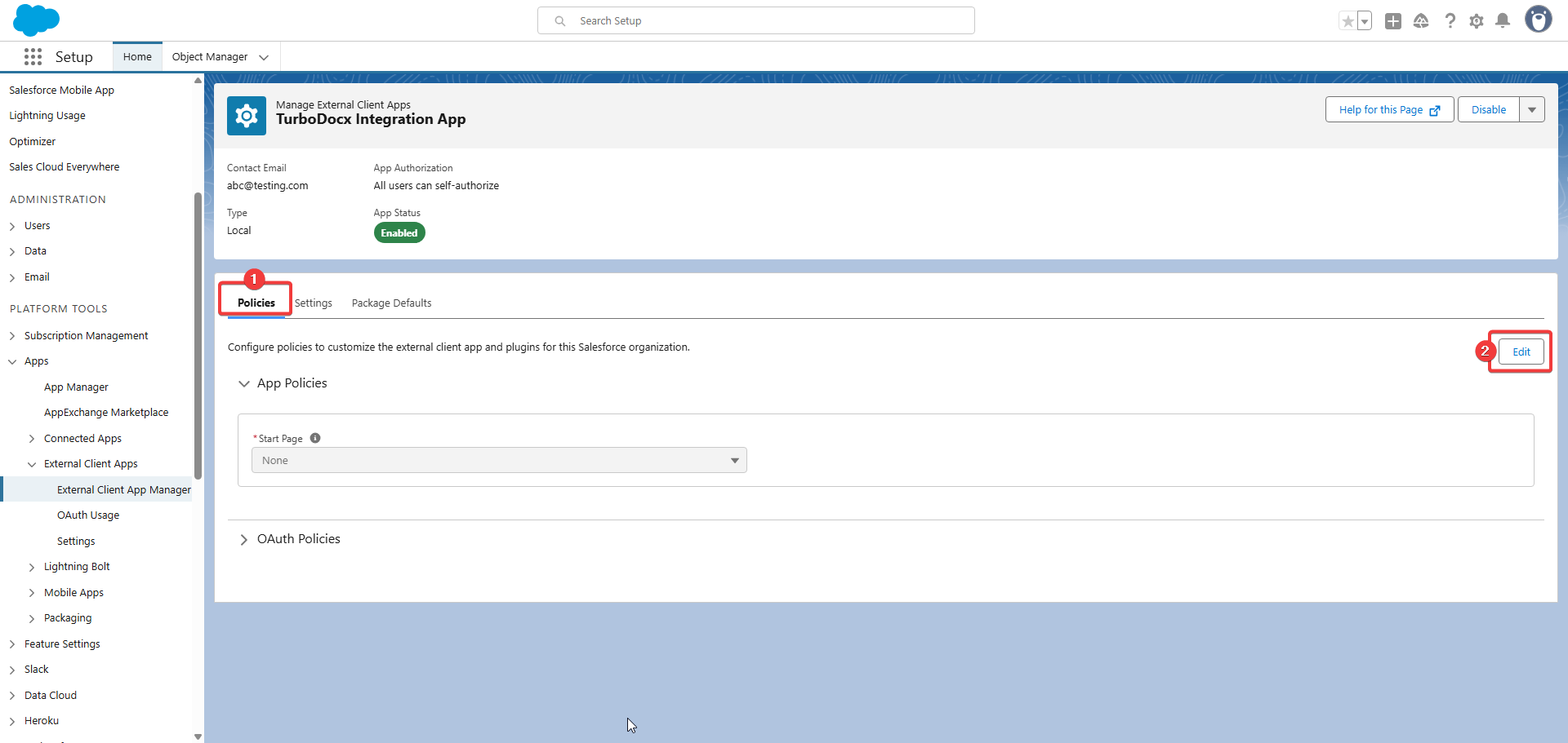 Policies Section with Edit Button