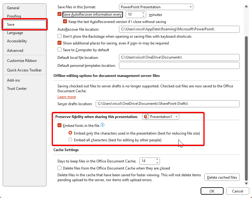 This is the image for clicking file -&gt; options in Microsoft PowerPoint.