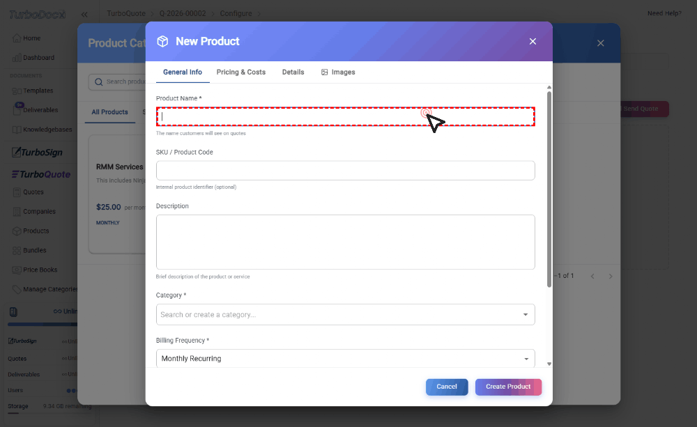Select or enter a product category