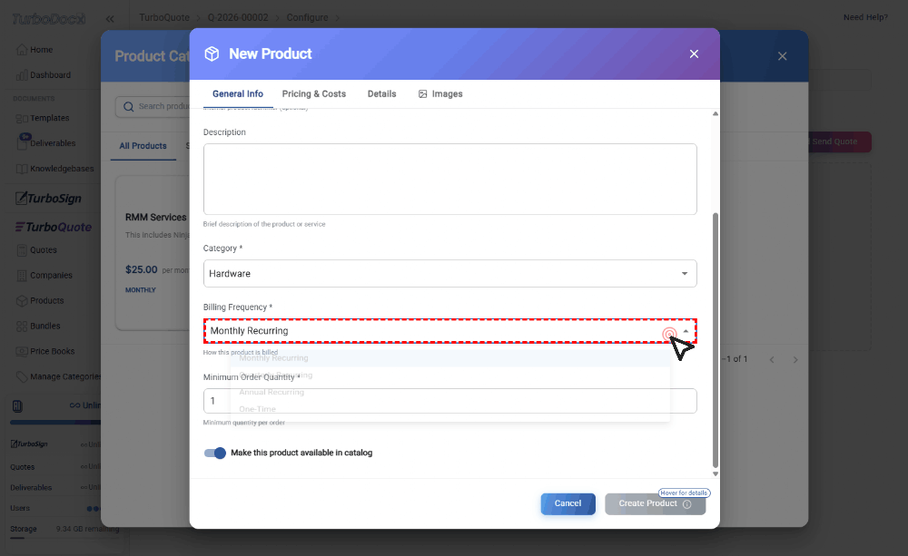 Select billing frequency