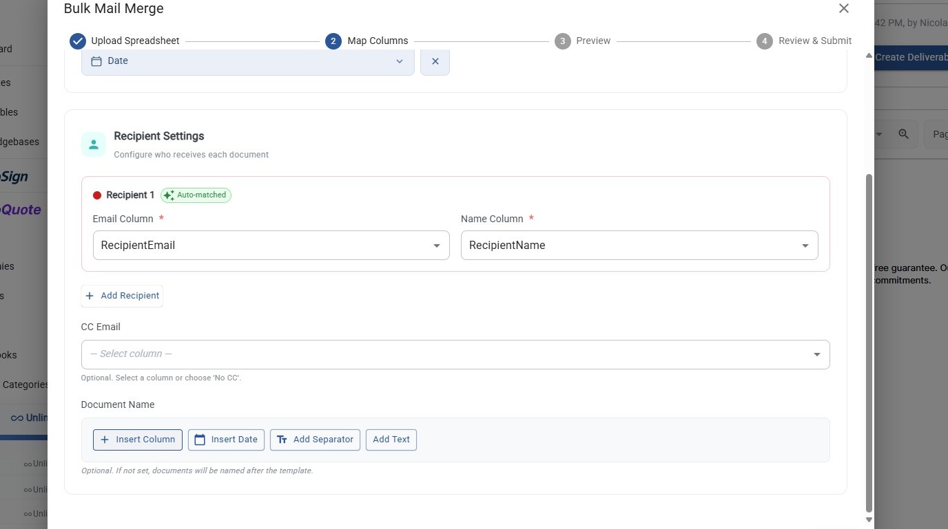 Recipient configuration with CC email mapping