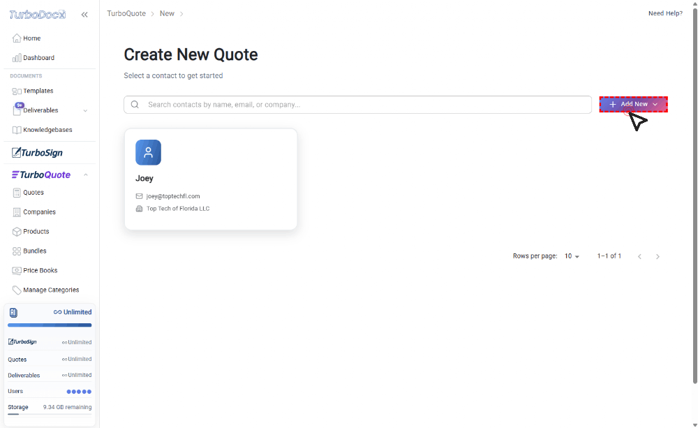 Select New Company from dropdown
