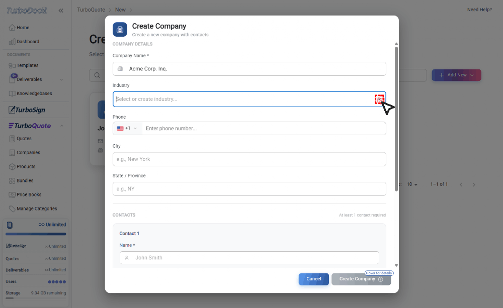 Choose industry from dropdown