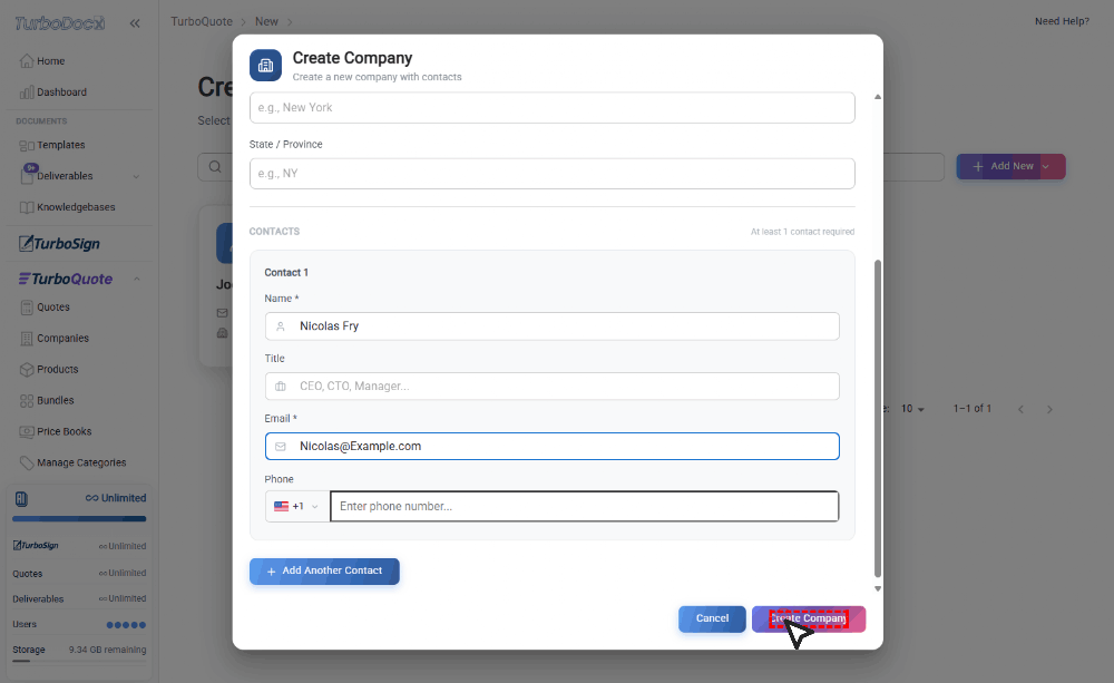Select the contact card