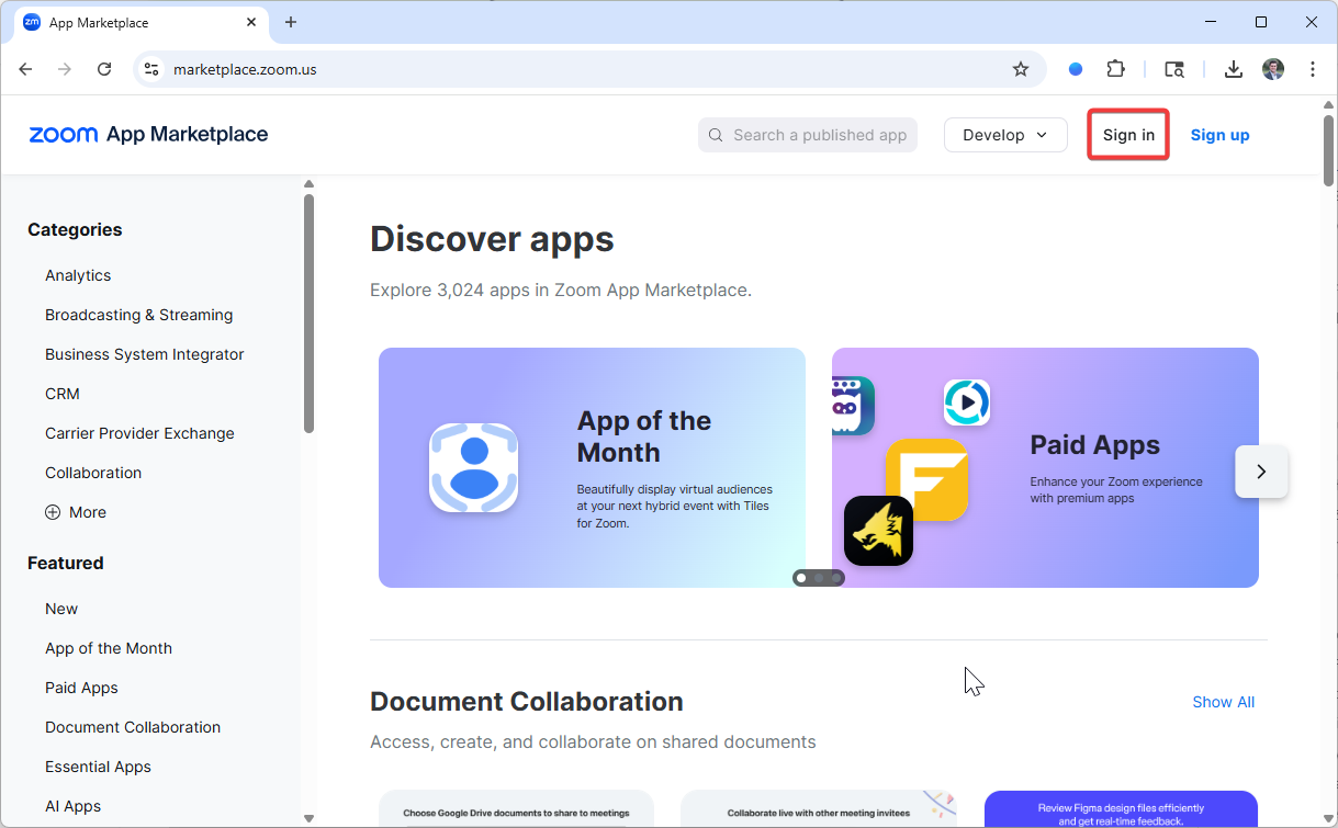 Zoom Marketplace Sign In